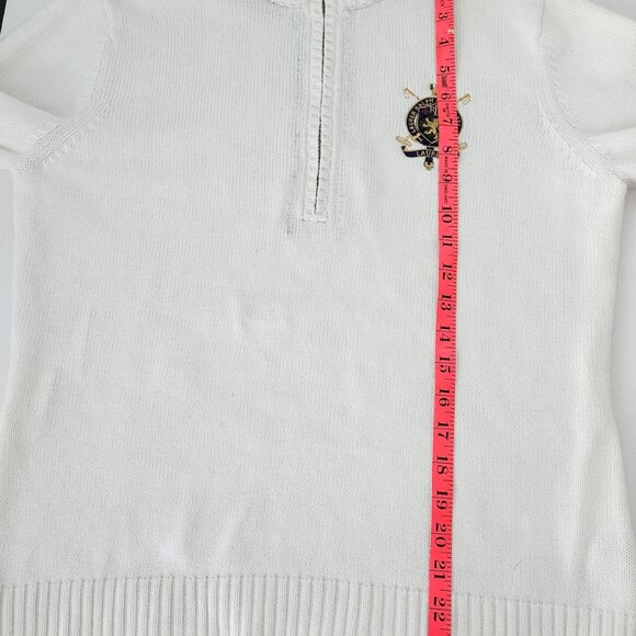 LAUREN Ralph Lauren White 1/4 Zip Long Sleeve Sweater w/ Crest in Women's Large - Picture 9 of 15
